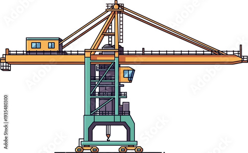 Massive gantry crane loading shipping containers at port terminal