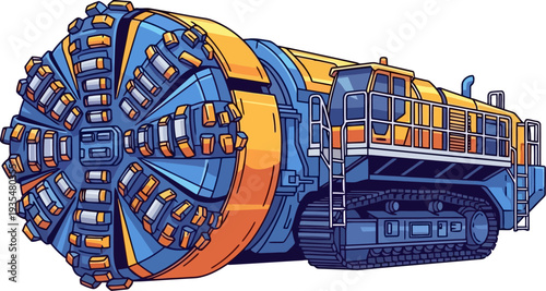 Massive tunnel boring machine excavating underground passage