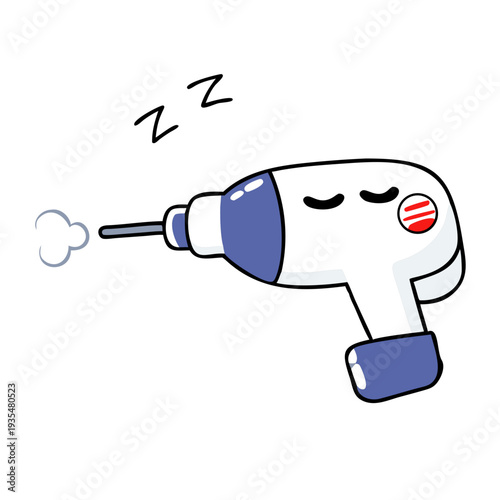 Cartoon drill sleeping with closed eyes and emitting steam  