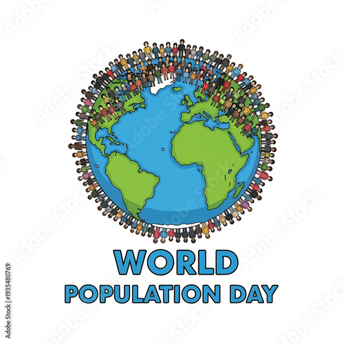 World Population Day Earth with Diverse People Around the Globe