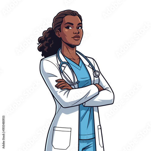 Female Doctor Cartoon Character White Coat.