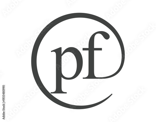 PF logo from two letter with circle shape email sign style. P and F round logotype of business company