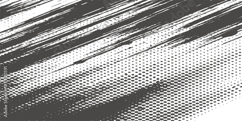 Seamless abstract grunge background featuring a black and white metallic grid texture with a dark carbon fiber material pattern and light grey steel surface design illustration