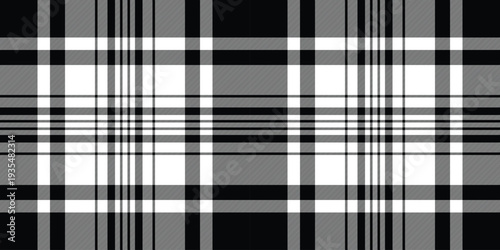 Handmade textile fabric plaid, tweed vector texture pattern. Site background check seamless tartan in black and white colors.