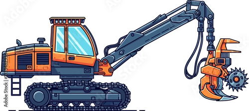 Tracked forestry harvester processing timber in a logging operation