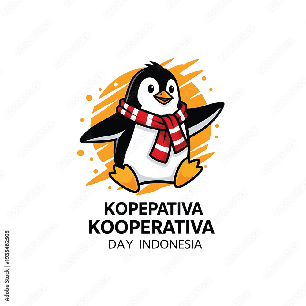 Fototapeta premium Penguin mascot with scarf for Kooperativa Day Indonesia logo