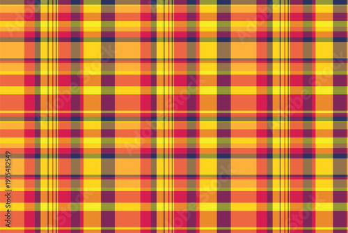 Trim pattern plaid textile, best fabric seamless vector. Strong texture check background tartan in orange and red colors.