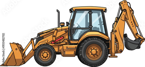 Versatile backhoe loader combining a front bucket and rear digger