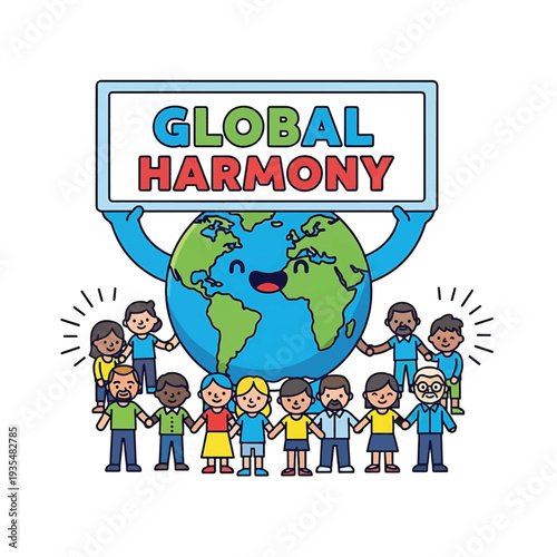 Global Harmony Earth Holding Sign with Diverse Children