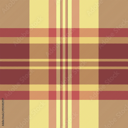 Primary vector textile plaid, domestic pattern seamless texture. Luxurious background check fabric tartan in yellow and red colors.