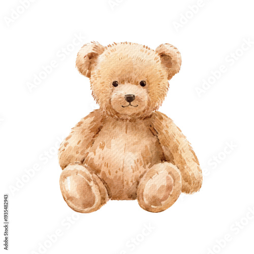 Vintage Watercolor Teddy Bears Set, cute hand painted plush toys in different poses, sweet retro nursery illustration collection isolated on light background