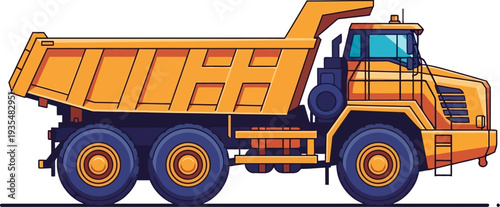 Yellow haul truck transporting heavy loads in mining operations