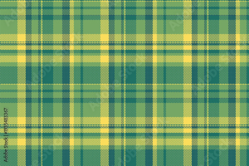 Backdrop texture fabric pattern, flow check vector seamless. Fibrous background tartan textile plaid in green and teal colors.