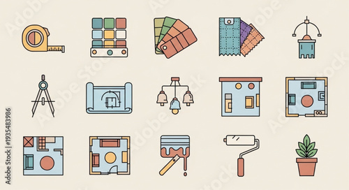 Interior Design Tools and Elements Collection.