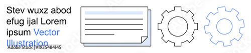 Workflow management, automation, settings, document processing, technology systems, productivity tools. A document icon alongside two gear icons. Workflow management and automation concepts