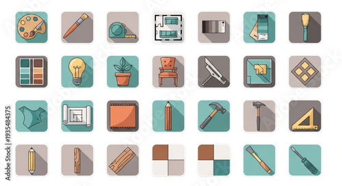 Collection of creative icons representing art and design tools.