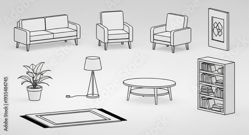 Collection of Hand Drawn Furniture and Home Decor Items.