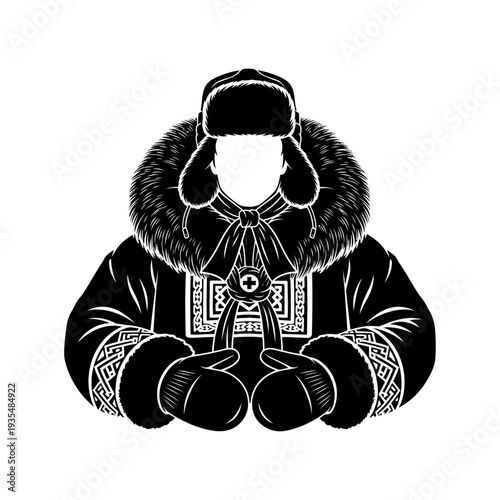 Black and white vector cartoon illustration of a man wearing a hat and headphones in a stylish character design