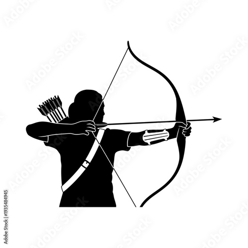 Woman aiming bow and arrow silhouette vector illustration
