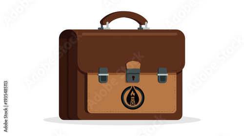 Brown leather briefcase with oil industry symbol