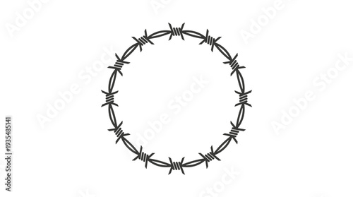 Circular barbed wire element with sharp spikes and flat design