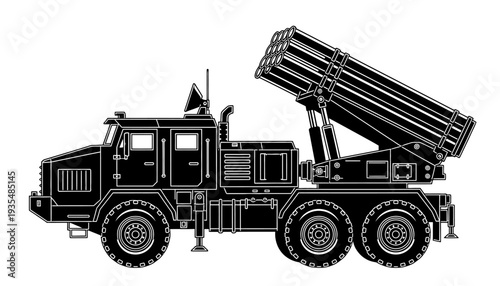 Heavy Rocket Launcher Military Truck Vector Silhouette Side View