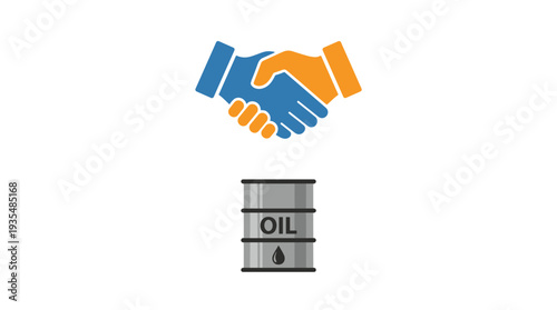 Handshake icon above oil barrel symbolizing energy industry agreement