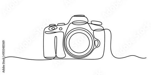 Continuous line drawing of a professional dslr camera isolated on a white background. Vector, illustration