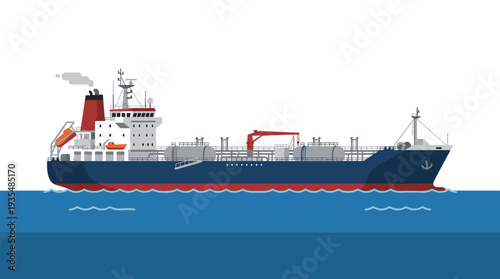 Oil tanker ship sailing on blue water with waves