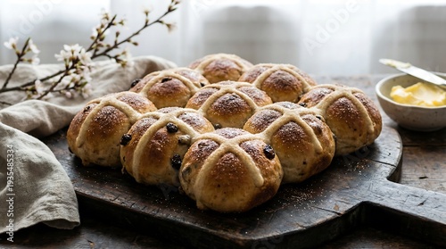 Wallpaper Mural Hot cross buns arranged on rustic wooden surface Torontodigital.ca