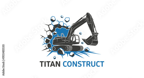 Excavator Breaking Through Wall Construction Industry Symbol.