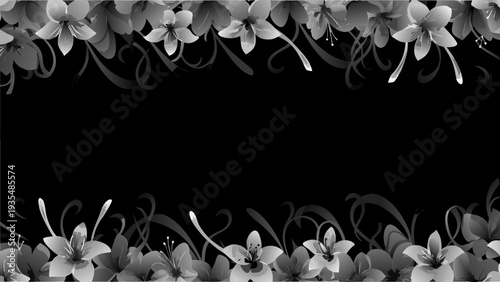 Elegant lilies frame a dark expansive background in grayscale