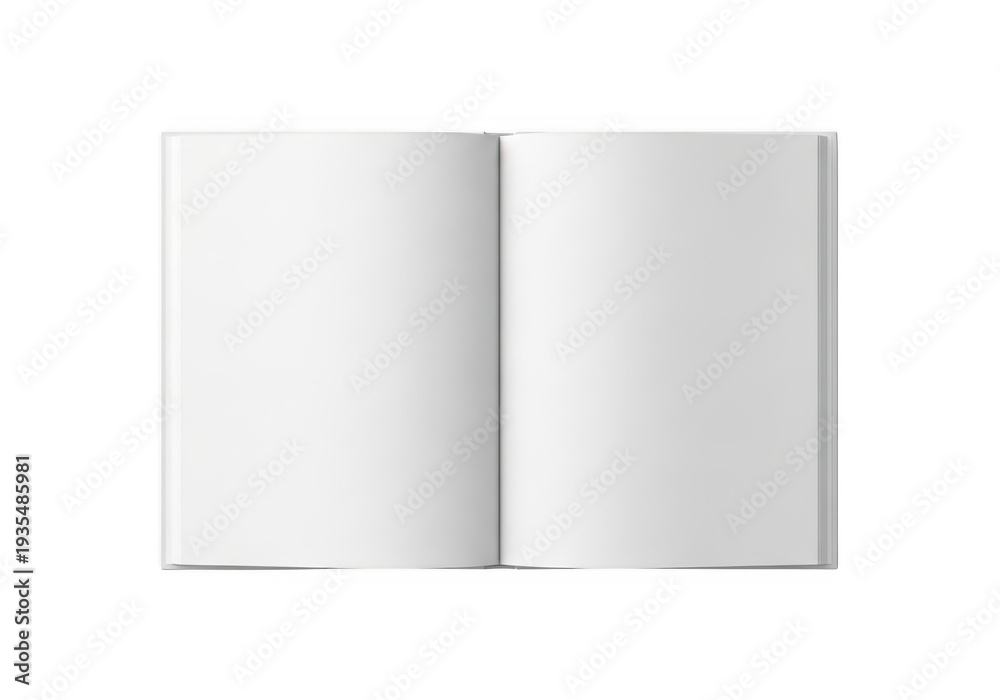 Fototapeta premium A close-up view of an open book with blank white pages on a plain background isolated on transparent background,png