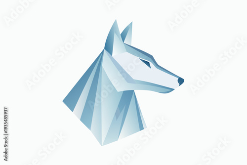 Geometric arctic wolf head illustration in shades of cool blue