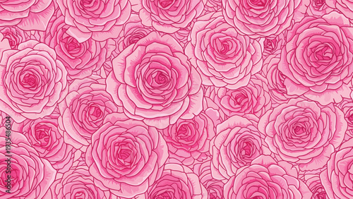 Beautiful seamless background pattern filled with dense blooming pink roses for romantic floral textures and feminine wallpaper designs.