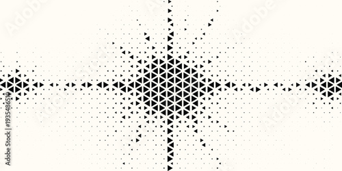 Triangle Shapes Vector Abstract Geometric Technology Background. Radial Composition Halftone Frame Triangular Retro Simple Pattern. Minimal Style Dynamic Tech Wallpaper