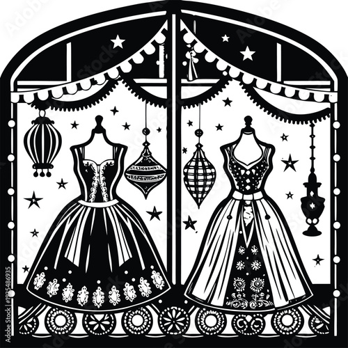 Vector illustration of 2 dress shop window mannequins