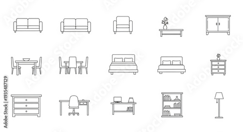 Collection of Hand Drawn Furniture Icons and Symbols.