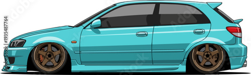 Turbocharged car illustration showcasing performance, speed, vehicle, transport, and automotive design from a side viewpoint