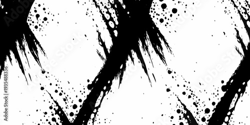 Abstract black ink splashes and brushstrokes on a white background