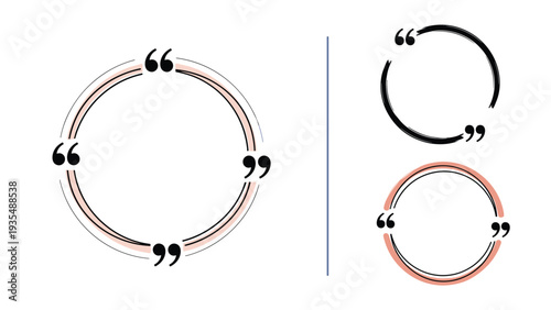 Set of creative circular quotation mark frames in different colors and styles for highlighting quotes or messages.