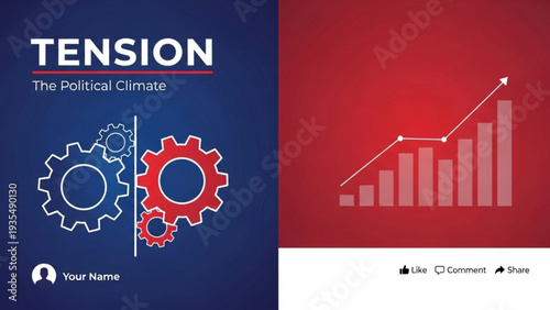 Gears and graphs illustrating tension in the political climate from a statistical viewpoint