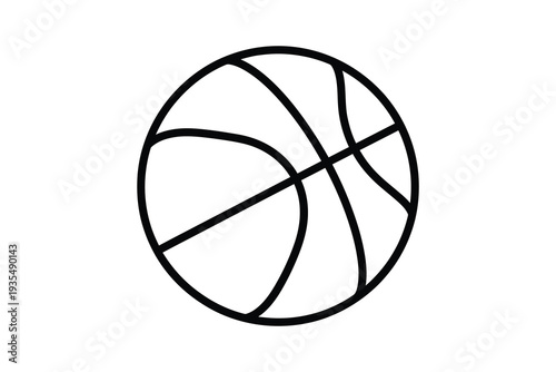 A detailed black and white line drawing of a basketball with visible seams Vector