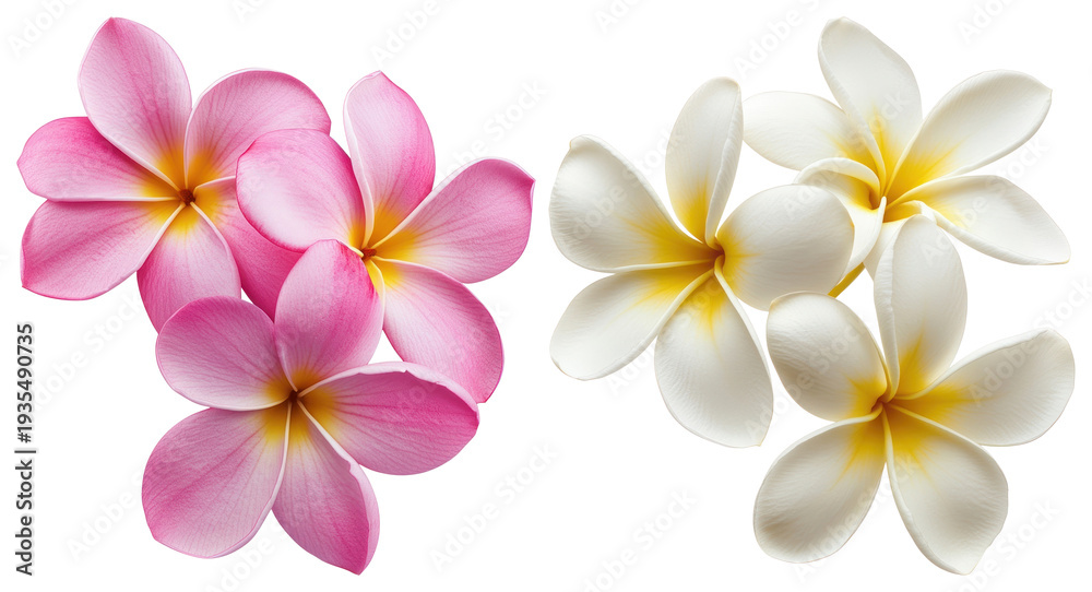 Fototapeta premium PNG Vibrant tropical plumeria blossoms on transparent background