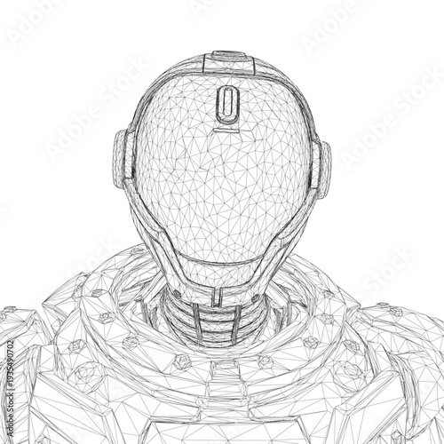A sci-fi robot unit wireframe depicts a man in armor as a printable coloring page. The design features a clean white background for easy customization.