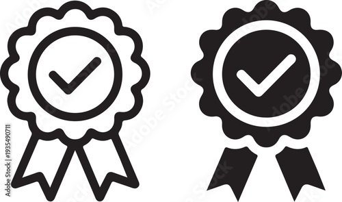 award medal badge checkmark icon set outline silhouette vector