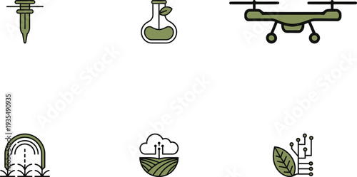 Smart Agriculture and Agritech Icon Collection with Drone Soil Sensor Greenhouse and Biotechnology Leaf Vector Illustrations