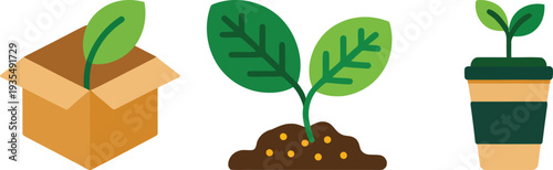 Sustainable Packaging and Eco Friendly Growth Illustrations Featuring Biodegradable Materials and New Plant Life On Transparent Background Background.