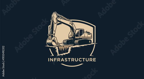 Heavy Excavator Digging Ground for Infrastructure Project Logo.