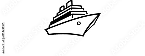 Stylized graphic of a modern cruise ship, black outline on white